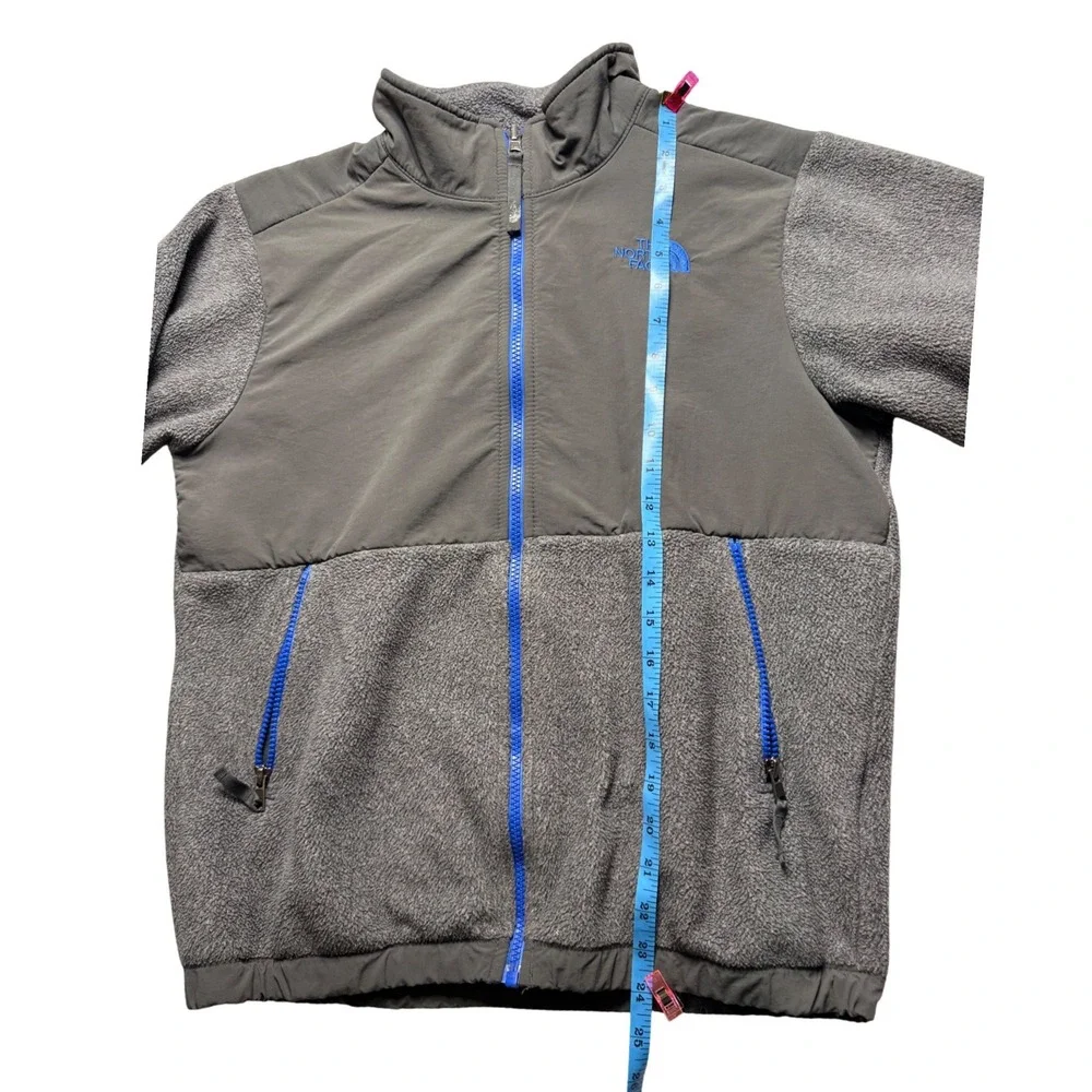 The North Face Fleece Denali Jacket Boys Youth L 14/16 Zip Up Gray Blue Polartec